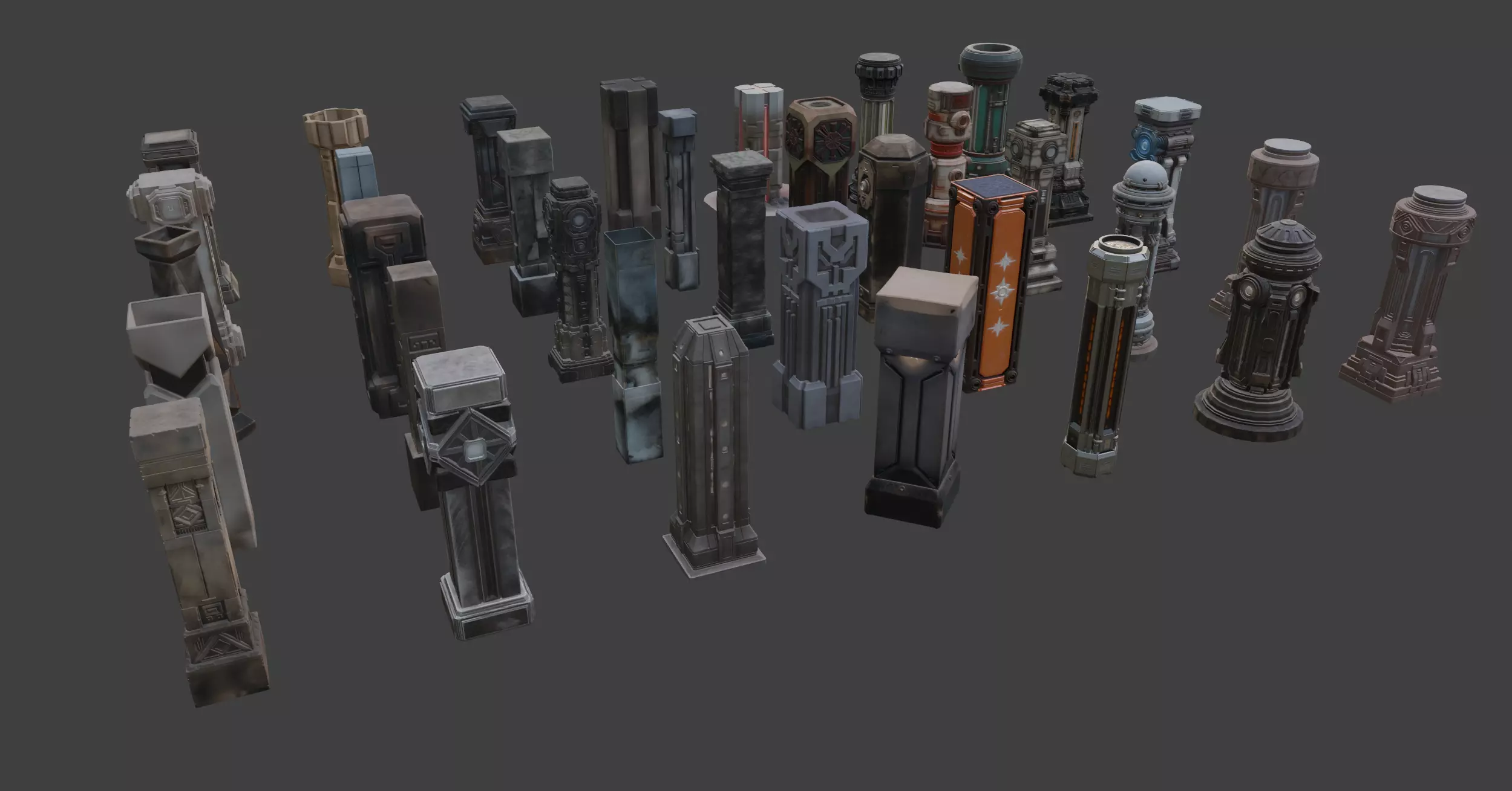 Futuristic Sci-Fi Columns Pack 1 3D model_3