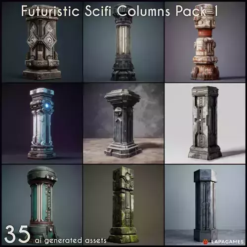 Futuristic Sci-Fi Columns Pack 1 3D model