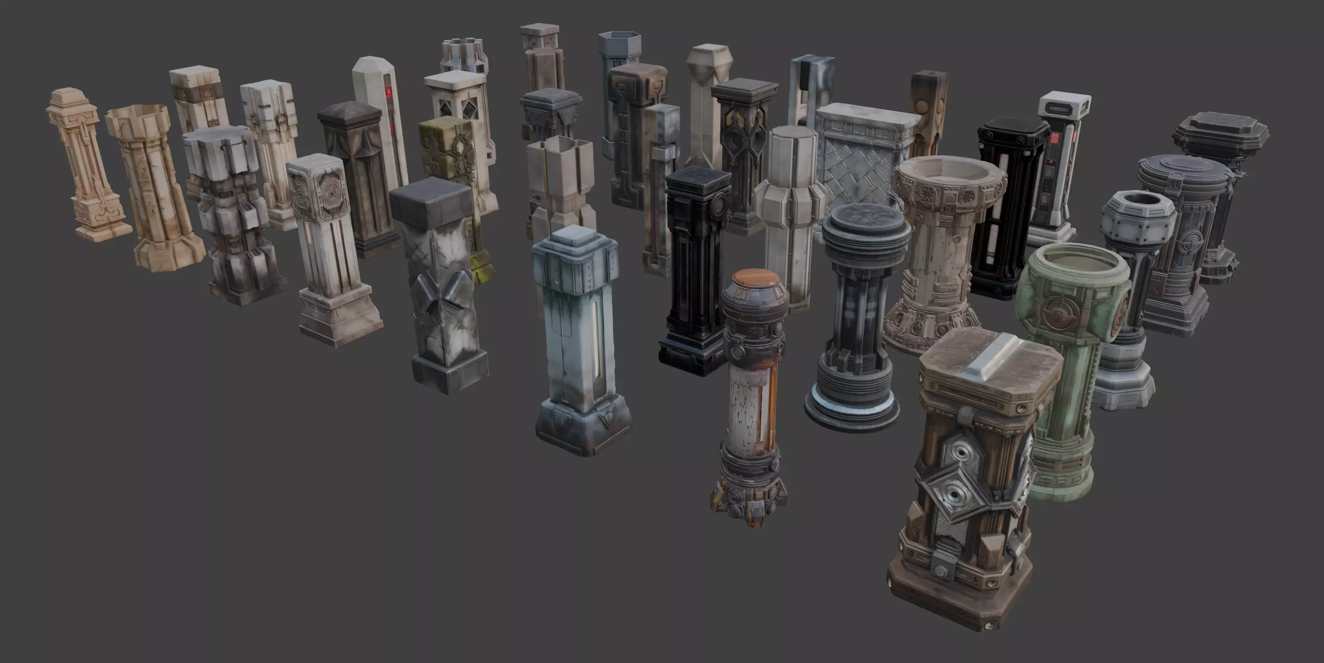 Futuristic Sci-Fi Columns Pack 2 3D model_2