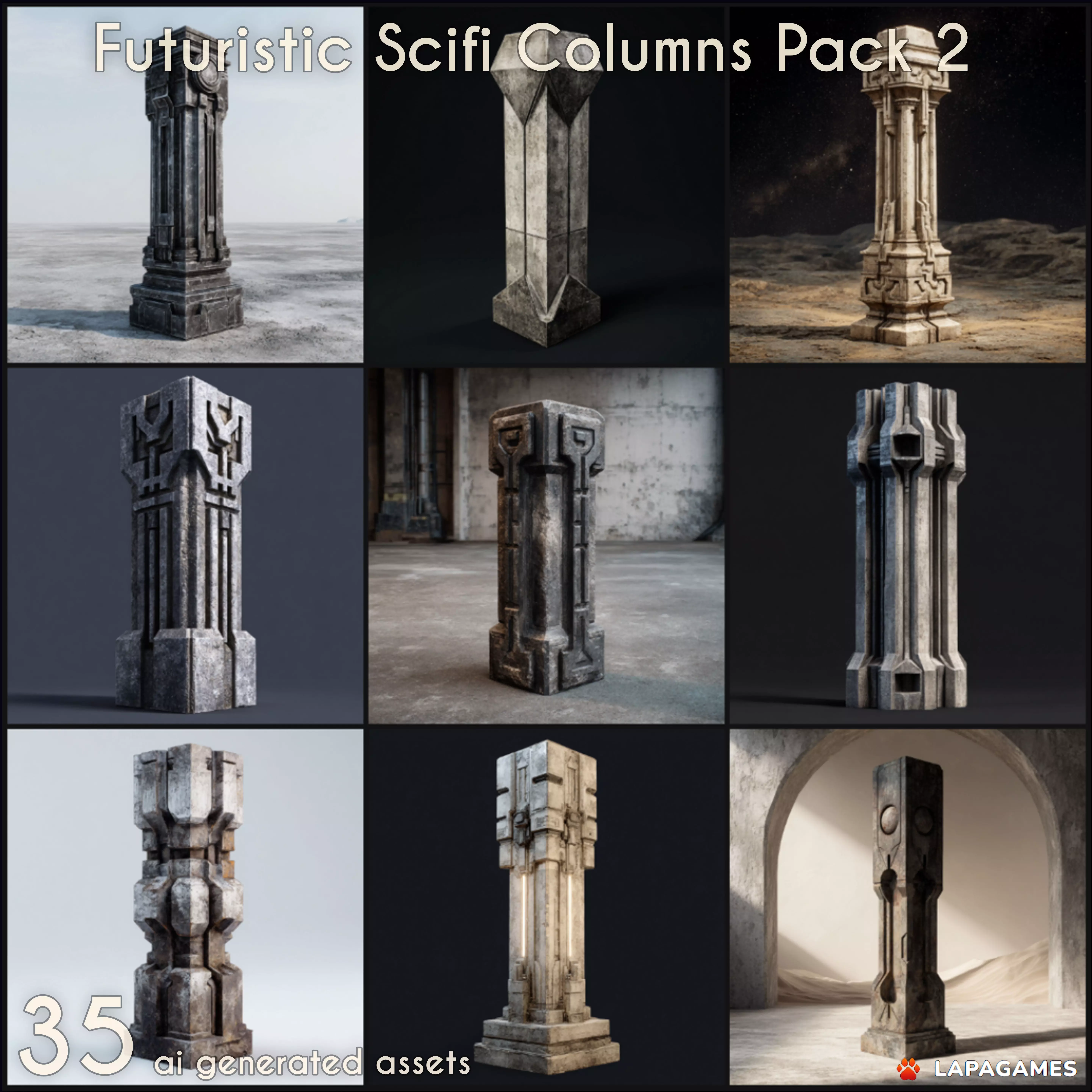 Futuristic Sci-Fi Columns Pack 2 3D model_0