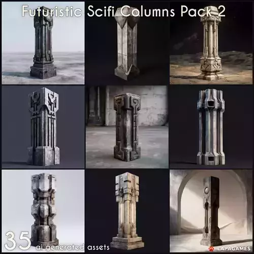 Futuristic Sci-Fi Columns Pack 2 3D model