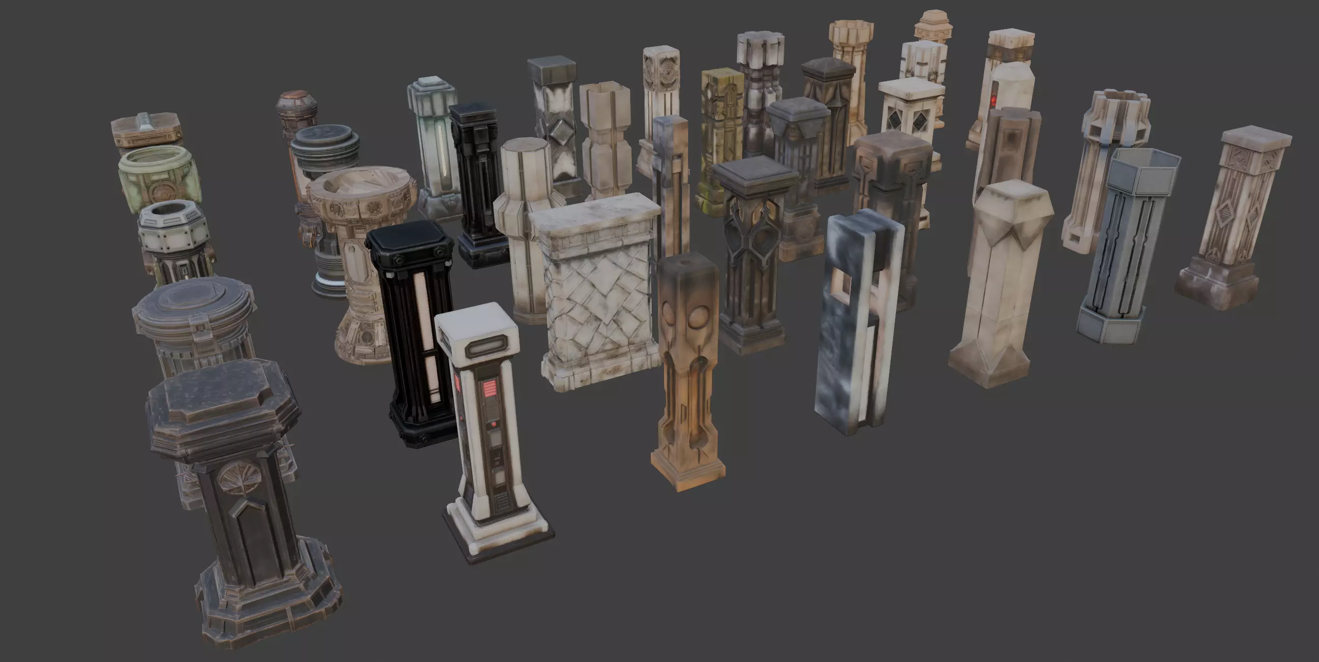 Futuristic Sci-Fi Columns Pack 2 3D model_1