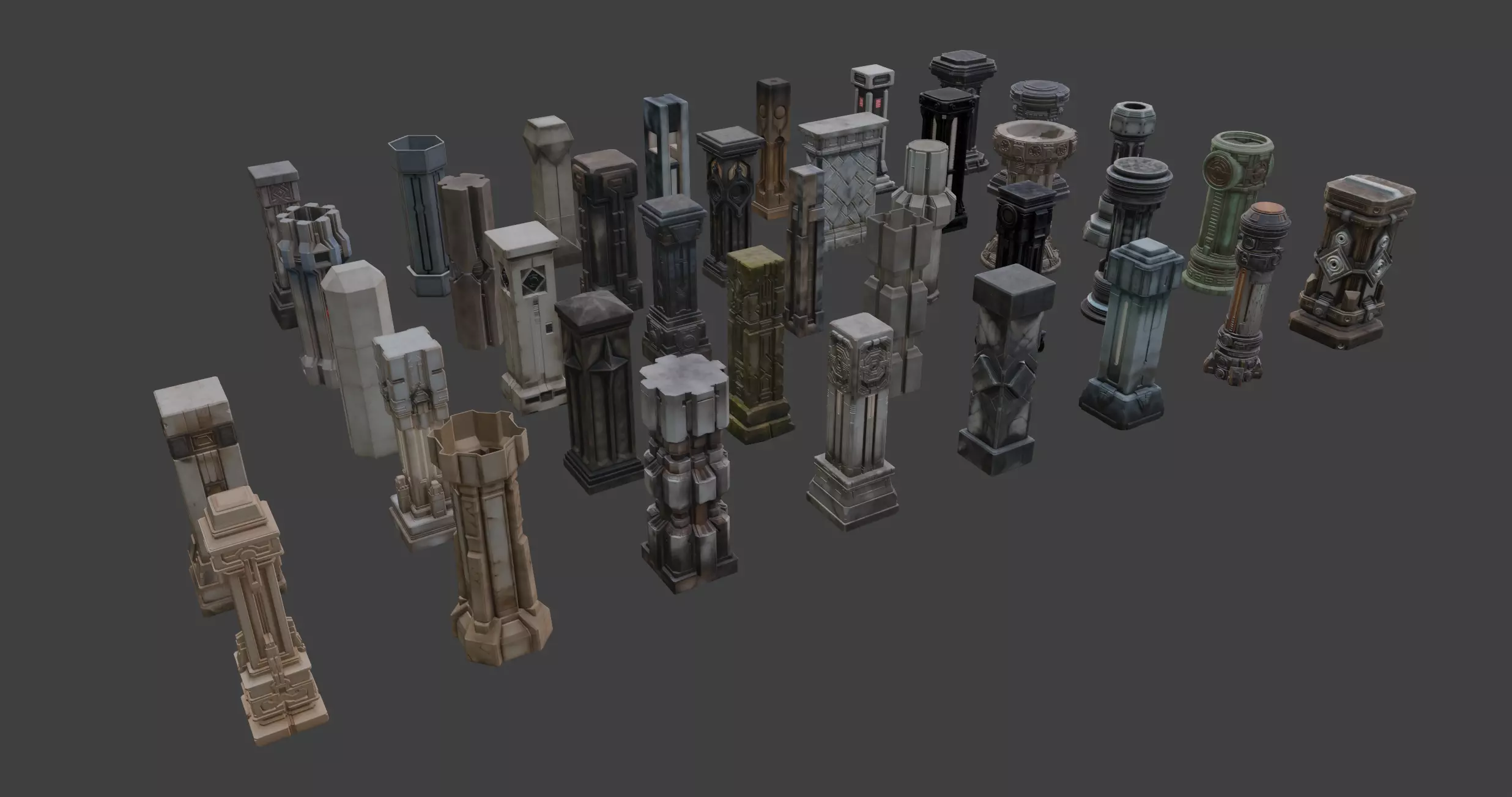 Futuristic Sci-Fi Columns Pack 2 3D model_3
