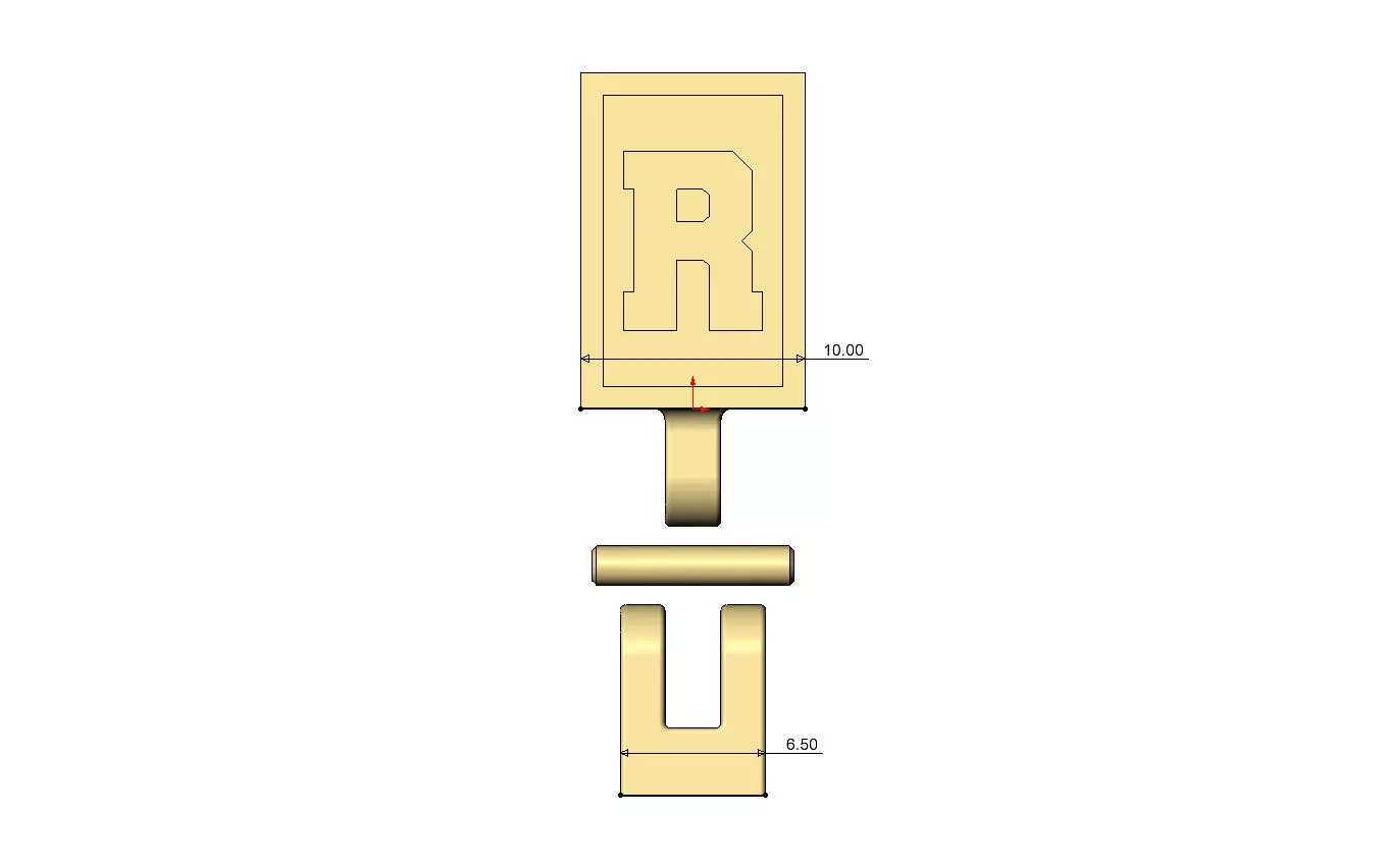 R letter varsity font 12x10x10mm enamel bail link 3D print model_6