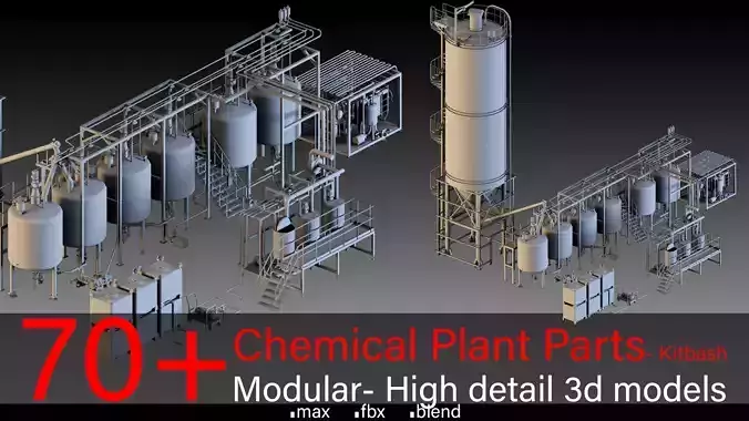 Chemical Plant Parts- Modular Kitbash 3D model