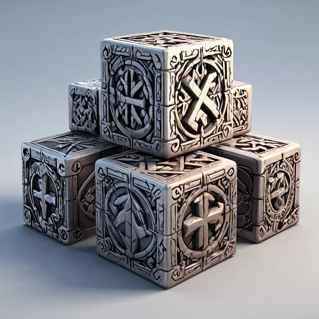 Ancient Rune Engraved Stone Cubes Low-poly 3D model_0