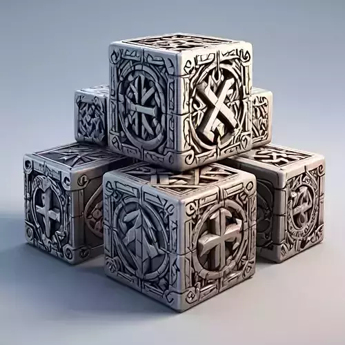 Ancient Rune Engraved Stone Cubes Low-poly 3D model