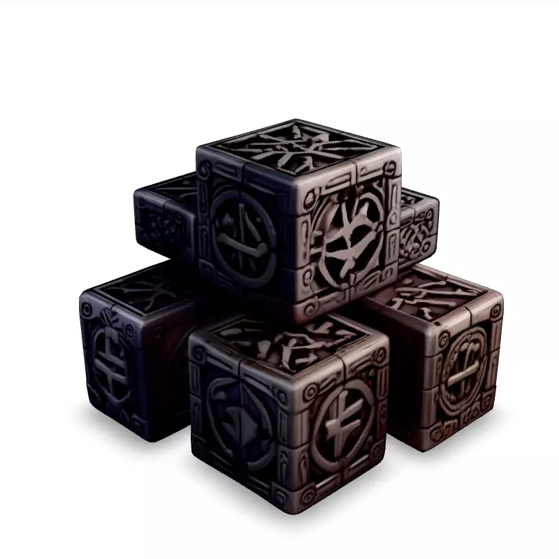 Ancient Rune Engraved Stone Cubes Low-poly 3D model_1