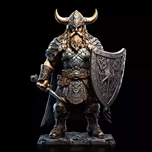 Realistic Viking Warrior with Sword and Shield