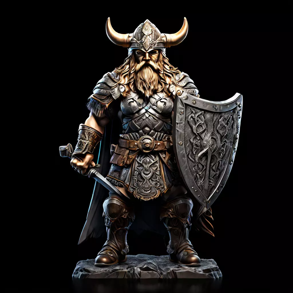 Realistic Viking Warrior with Sword and Shield Low-poly 3D model_0