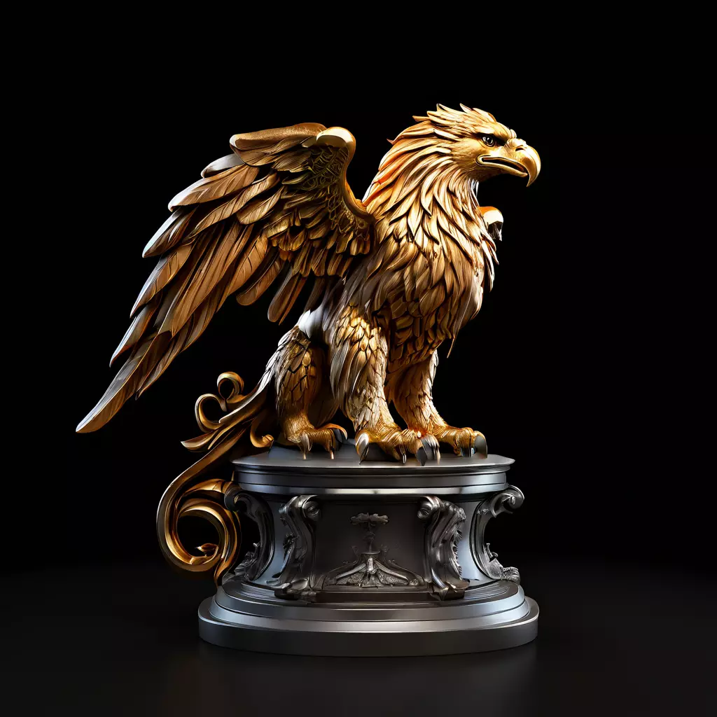 Majestic Golden Griffin Statue Low-poly 3D model_0