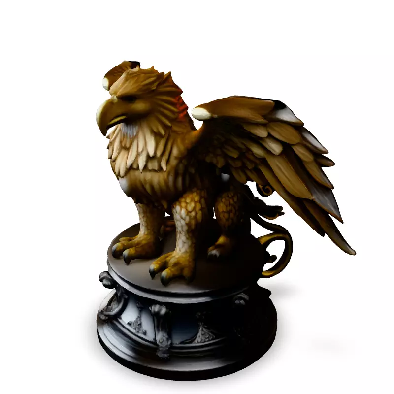 Majestic Golden Griffin Statue Low-poly 3D model_1