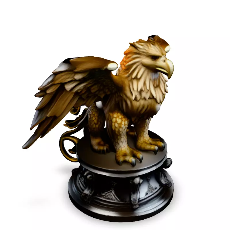Majestic Golden Griffin Statue Low-poly 3D model_2