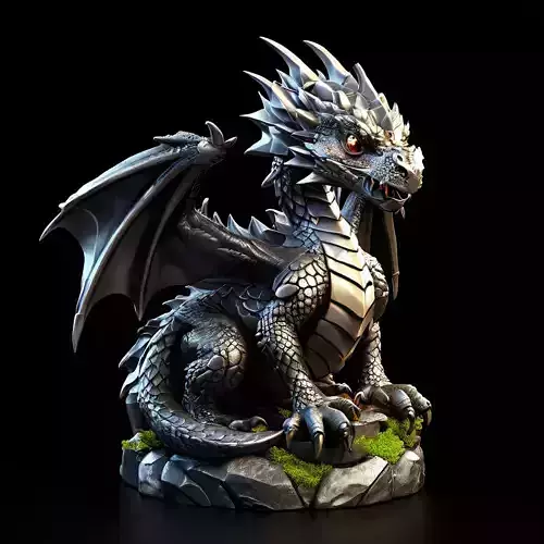 Realistic Baby Dragon Figurine 3D Model