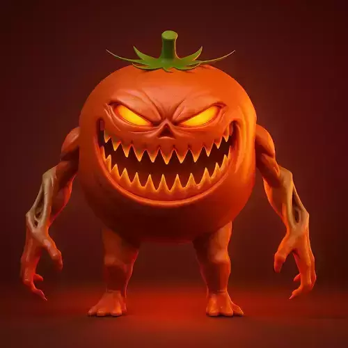 Creepy Tomato Monster  Stylized Horror Cartoon