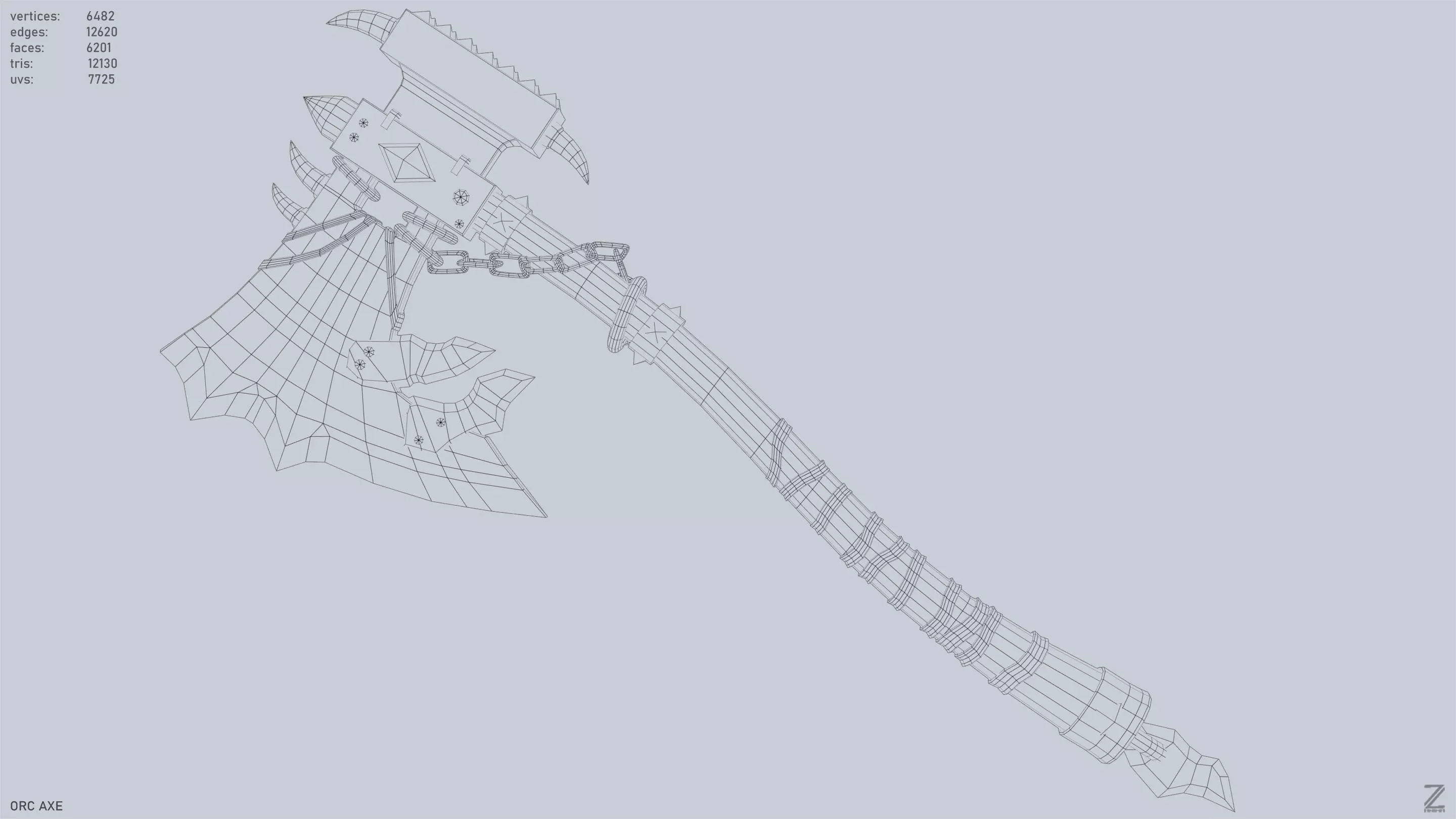 Orc axe Low-poly 3D model_10