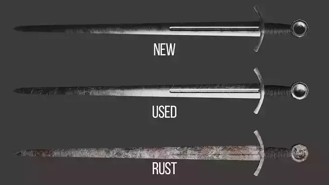 low poly Western European Italy 1450 Sword New Used Rust