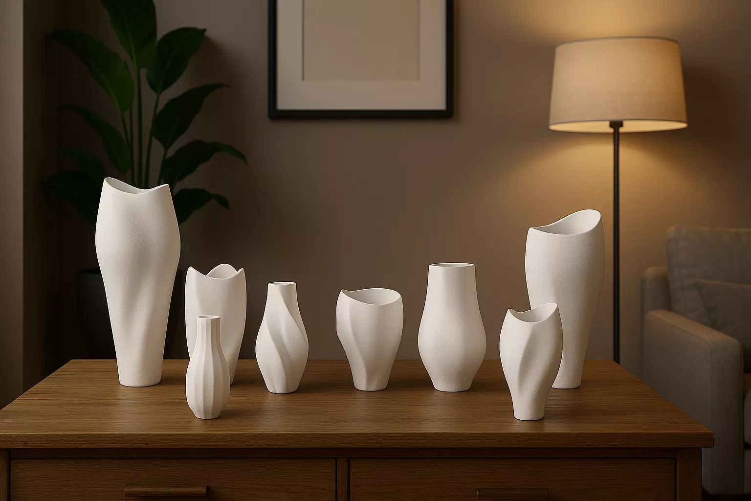 Modern Organic Vase Collection 8 Sculpted Decorative Vases Low-poly 3D model