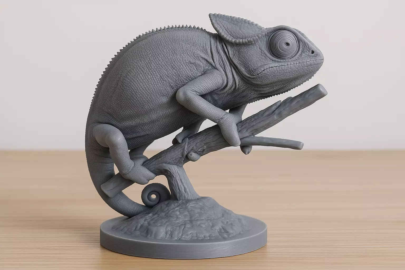 Realistic 3D Printed Chameleon Model on Branch 3D print model