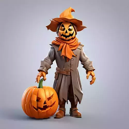 3D Pumpkin Scarecrow Halloween Character Low-poly 3D model