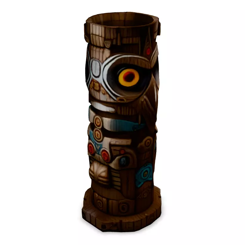 Stylized Tribal Totem Pole with Owl Low-poly 3D model_2
