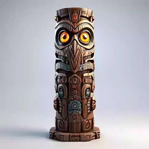 Stylized Tribal Totem Pole with Owl