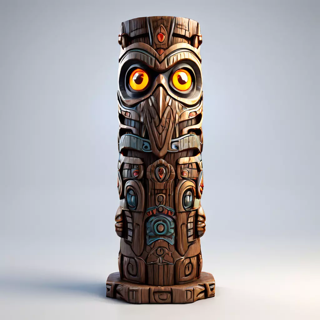 Stylized Tribal Totem Pole with Owl Low-poly 3D model_0