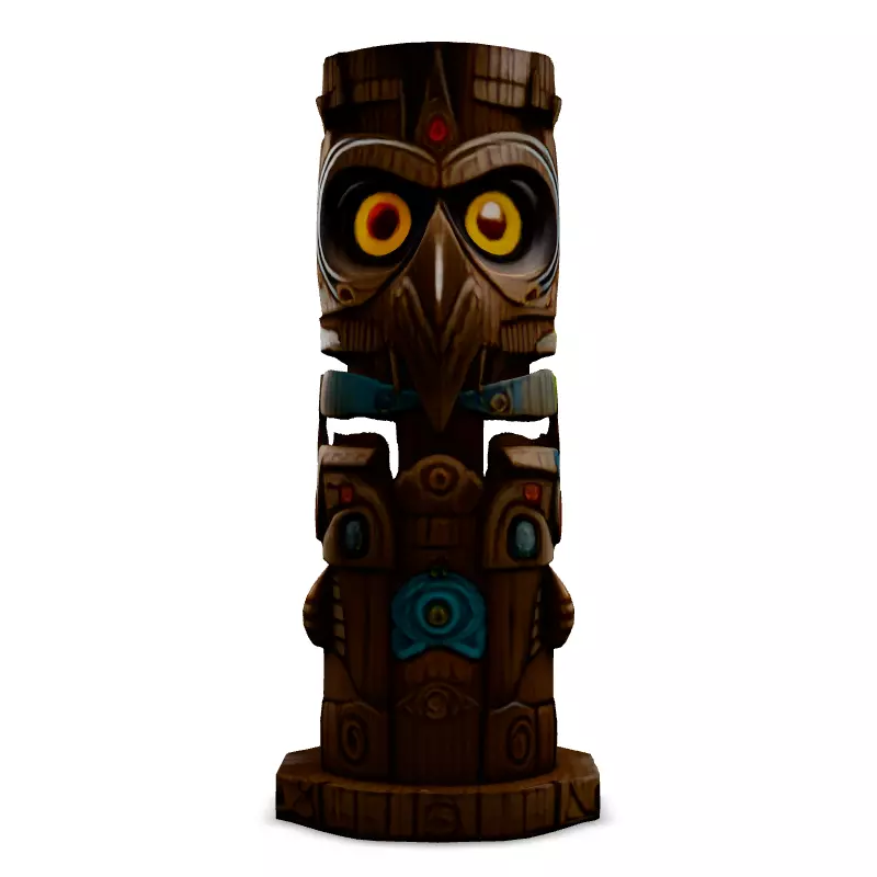 Stylized Tribal Totem Pole with Owl Low-poly 3D model_3