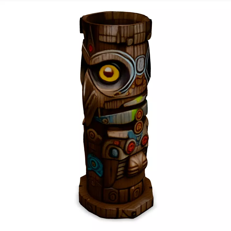 Stylized Tribal Totem Pole with Owl Low-poly 3D model_1