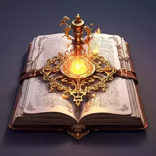 Magic Open Book with Golden Artifact Low-poly 3D model