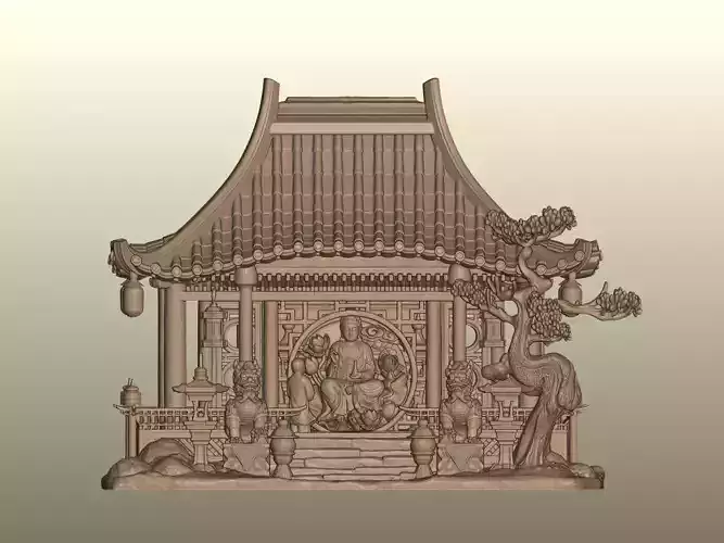 Traditional Asian Temple Scene with Buddha 