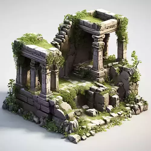 Ancient Temple Ruins Diorama Game Asset Low-poly 3D model