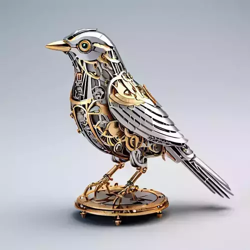 Clockwork Mechanical Bird Figurine Low-poly 3D model