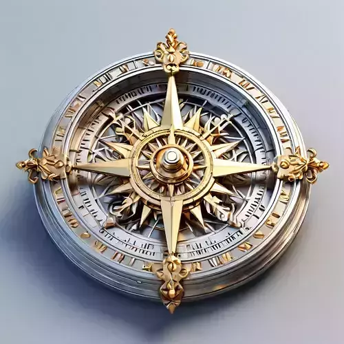 Ornate Gold and Silver Compass Low-poly 3D model