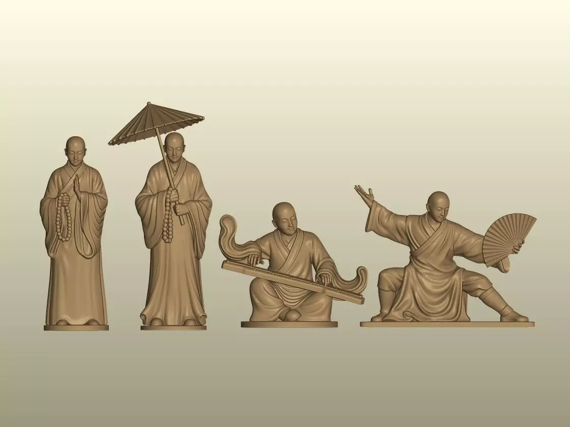 Set of 4 Zen Monks 3D print model