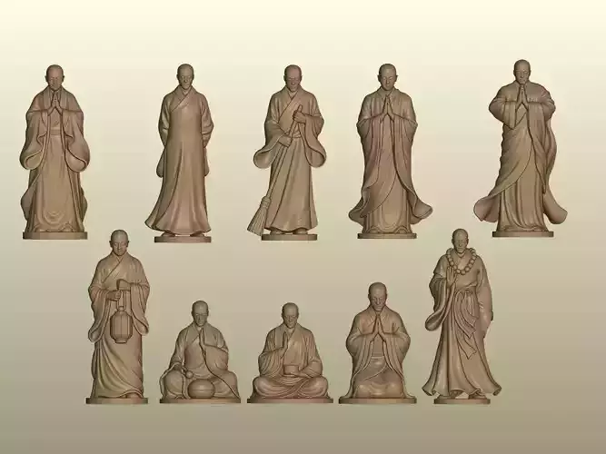 Set of 10 Buddhist Monk Figurines