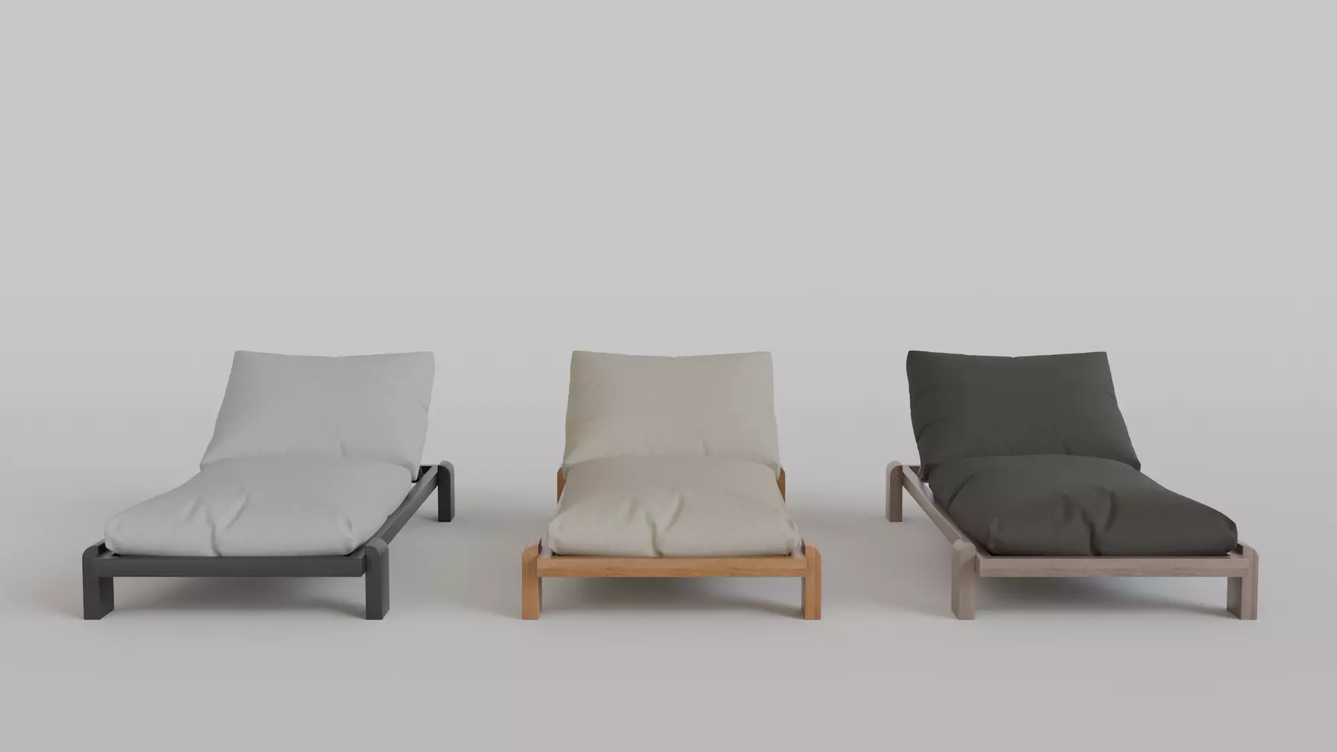 Lunaro Outdoor Chaise 3 types Natural and Aged Teak Black Metal 3D model_0