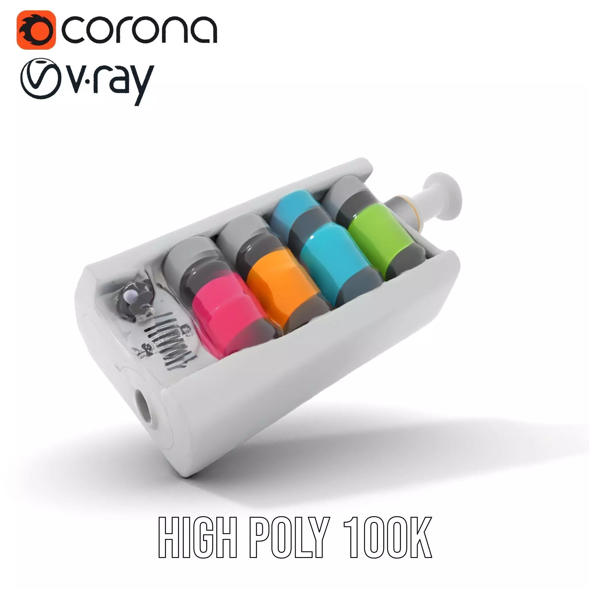 Colorful Cylinder Set Model Pack with Syringe Element Low-poly 3D model_29