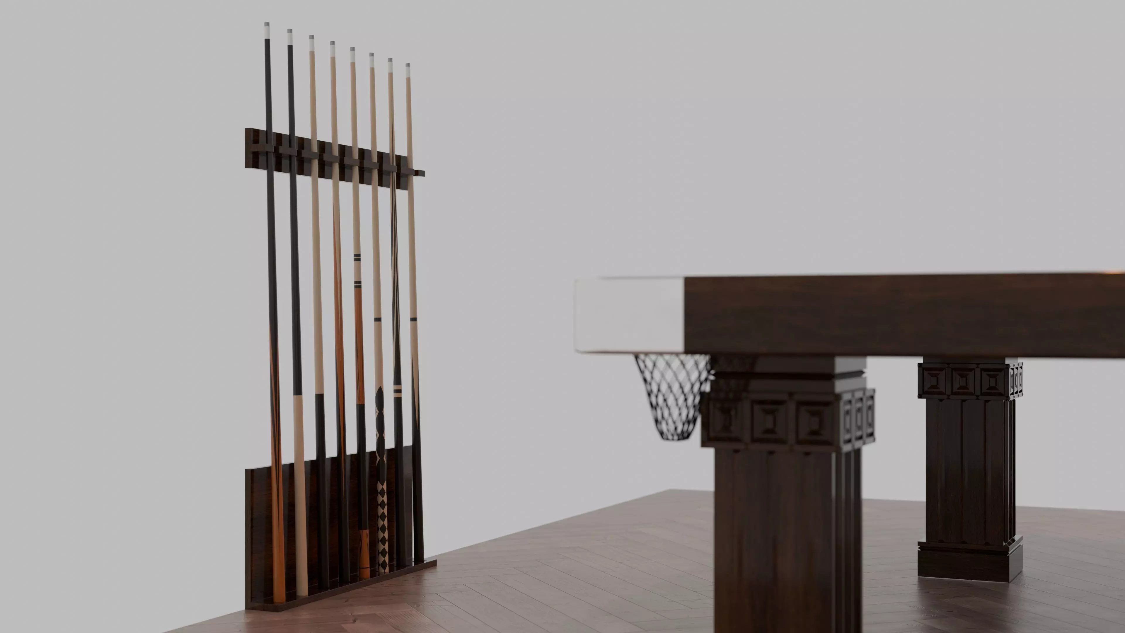 8 Ball Billiard Pool Table and Cues - 3D Model 3D model_4