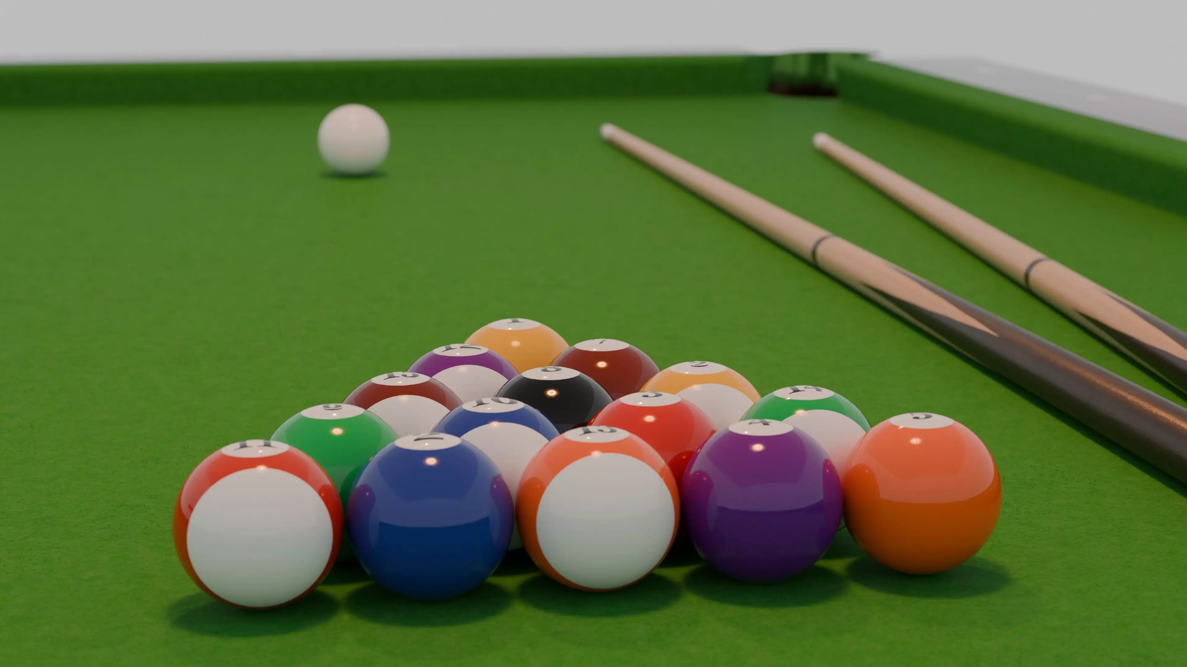 8 Ball Billiard Pool Table and Cues - 3D Model 3D model_2