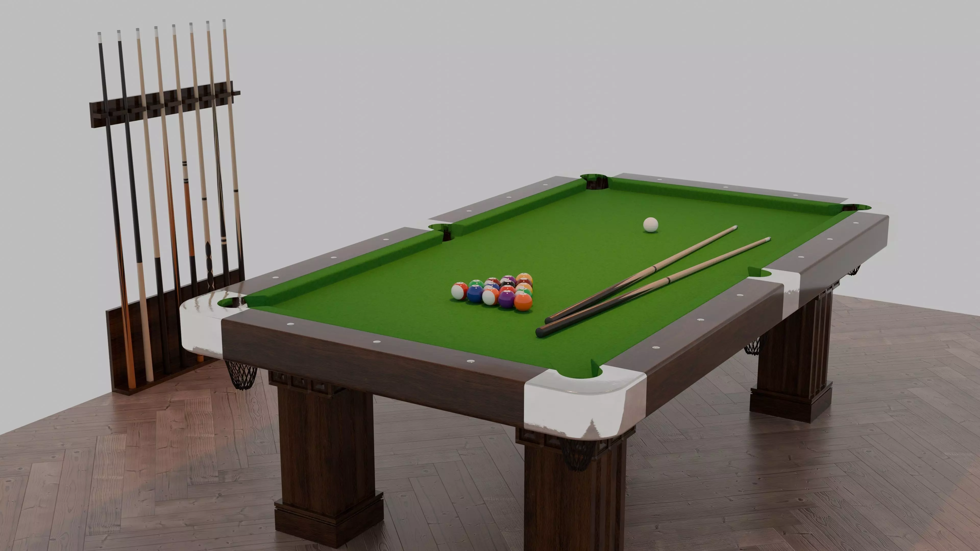 8 Ball Billiard Pool Table and Cues - 3D Model 3D model_0
