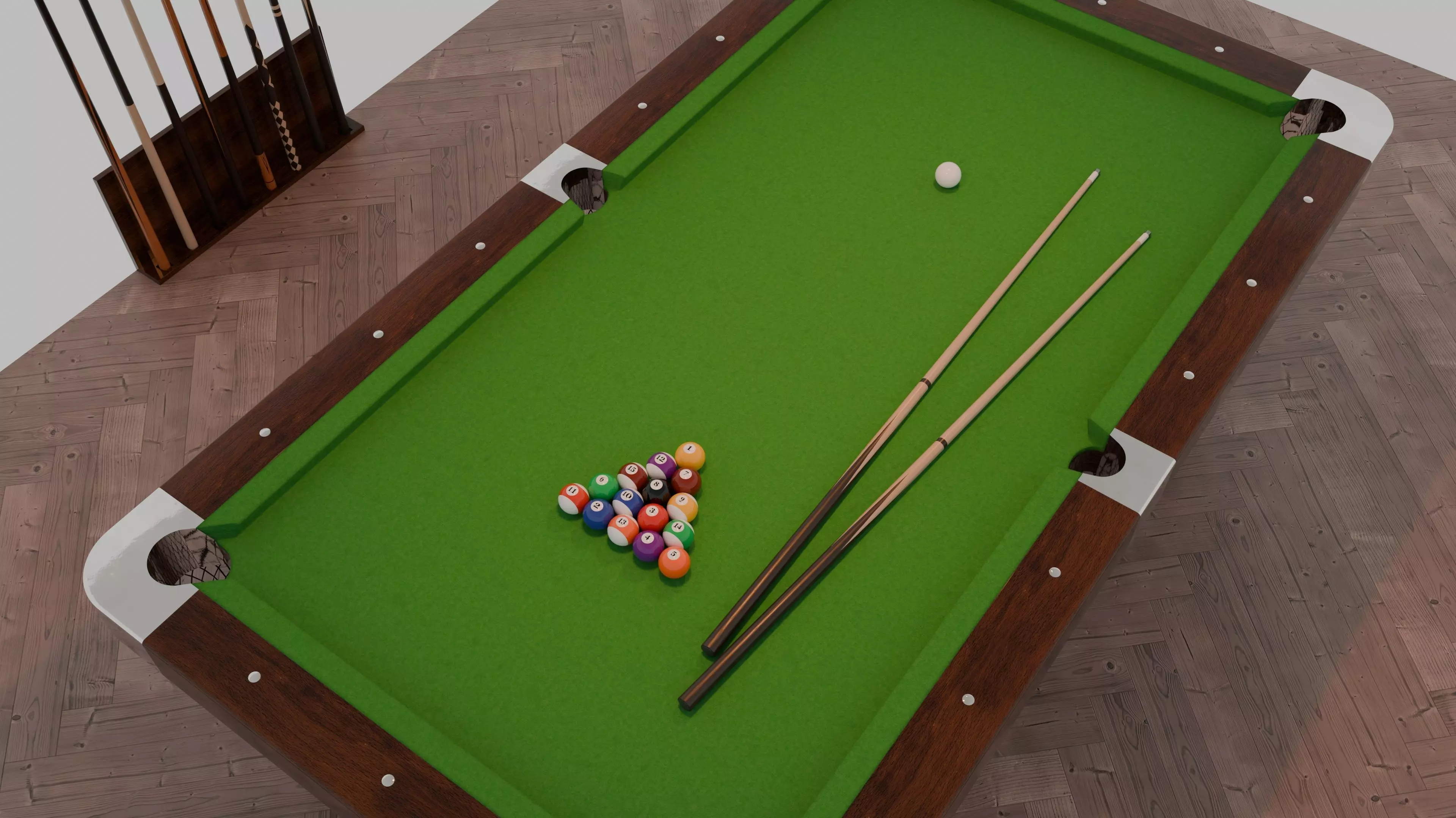 8 Ball Billiard Pool Table and Cues - 3D Model 3D model_1