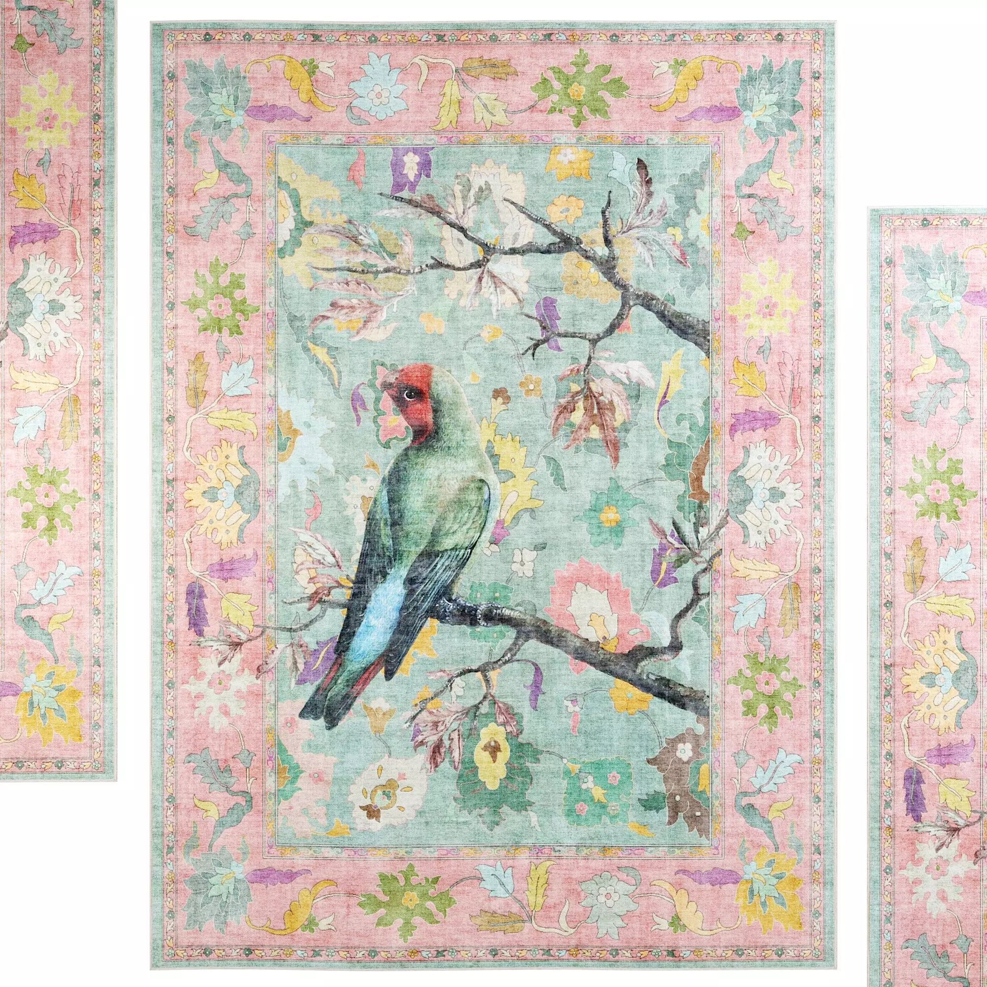Apollo Botanical Birds Ushak Tropical Green Multi Color Rug Low-poly 3D model_1
