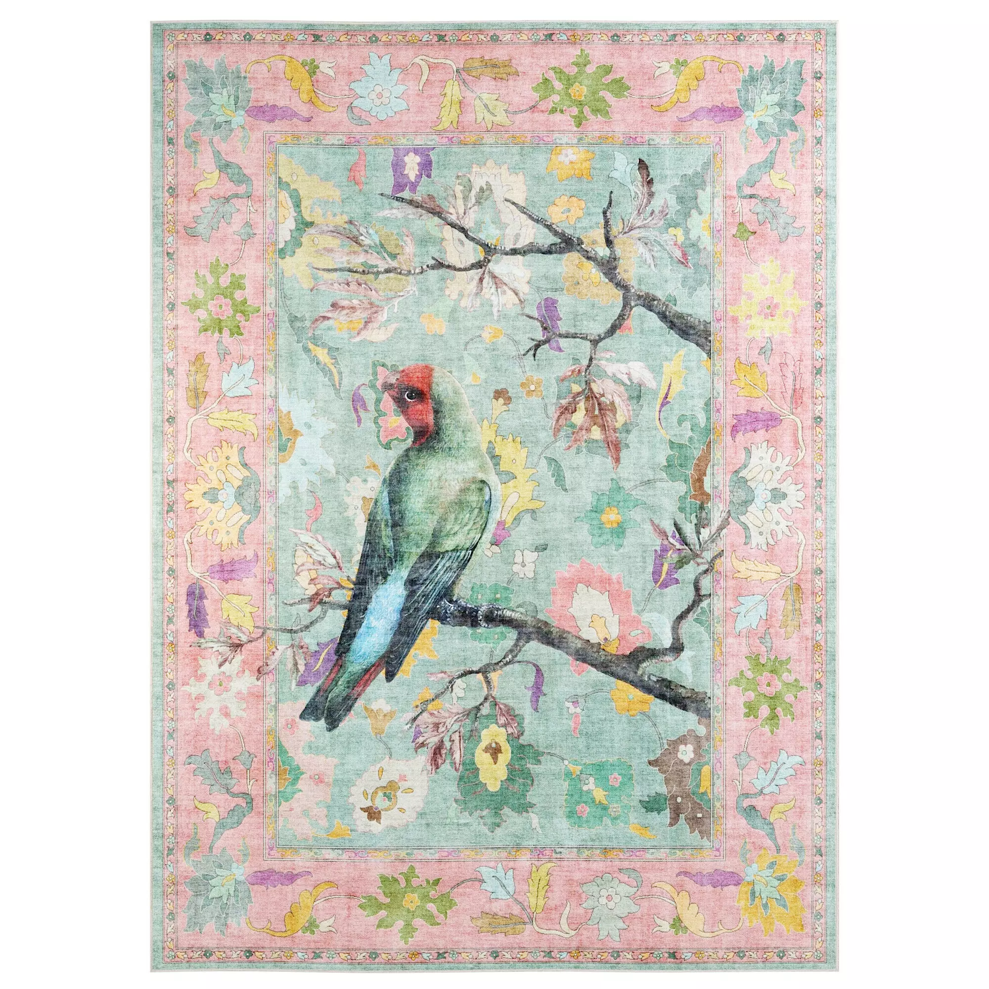 Apollo Botanical Birds Ushak Tropical Green Multi Color Rug Low-poly 3D model_0