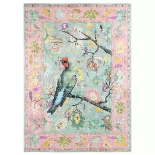 Apollo Botanical Birds Ushak Tropical Green Multi Color Rug