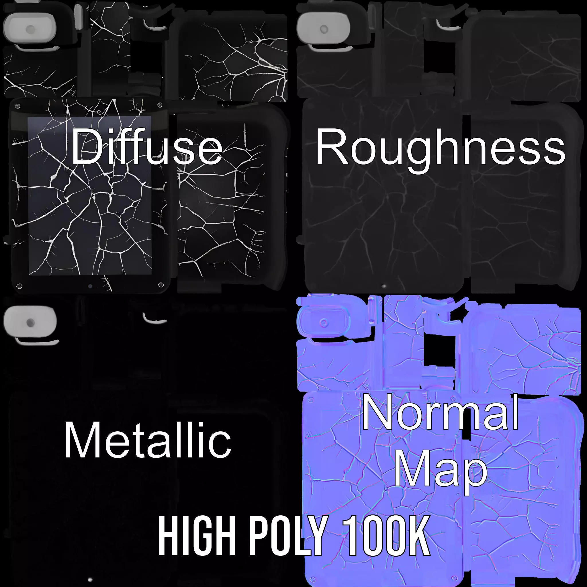 Cracked Screen Tablet Model Pack Low-poly 3D model_4