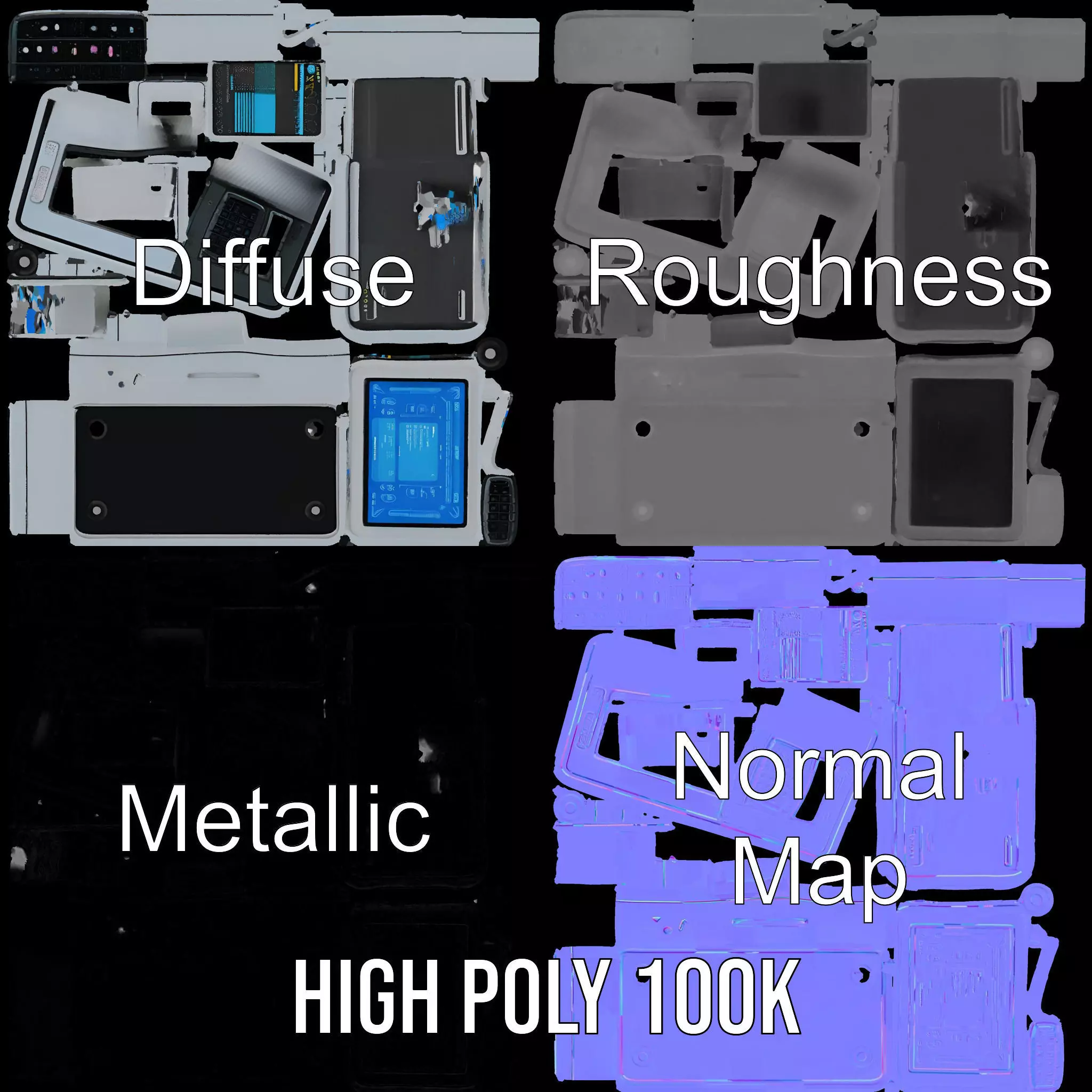 Futuristic DualScreen Computer Terminal Model Pack Low-poly 3D model_3