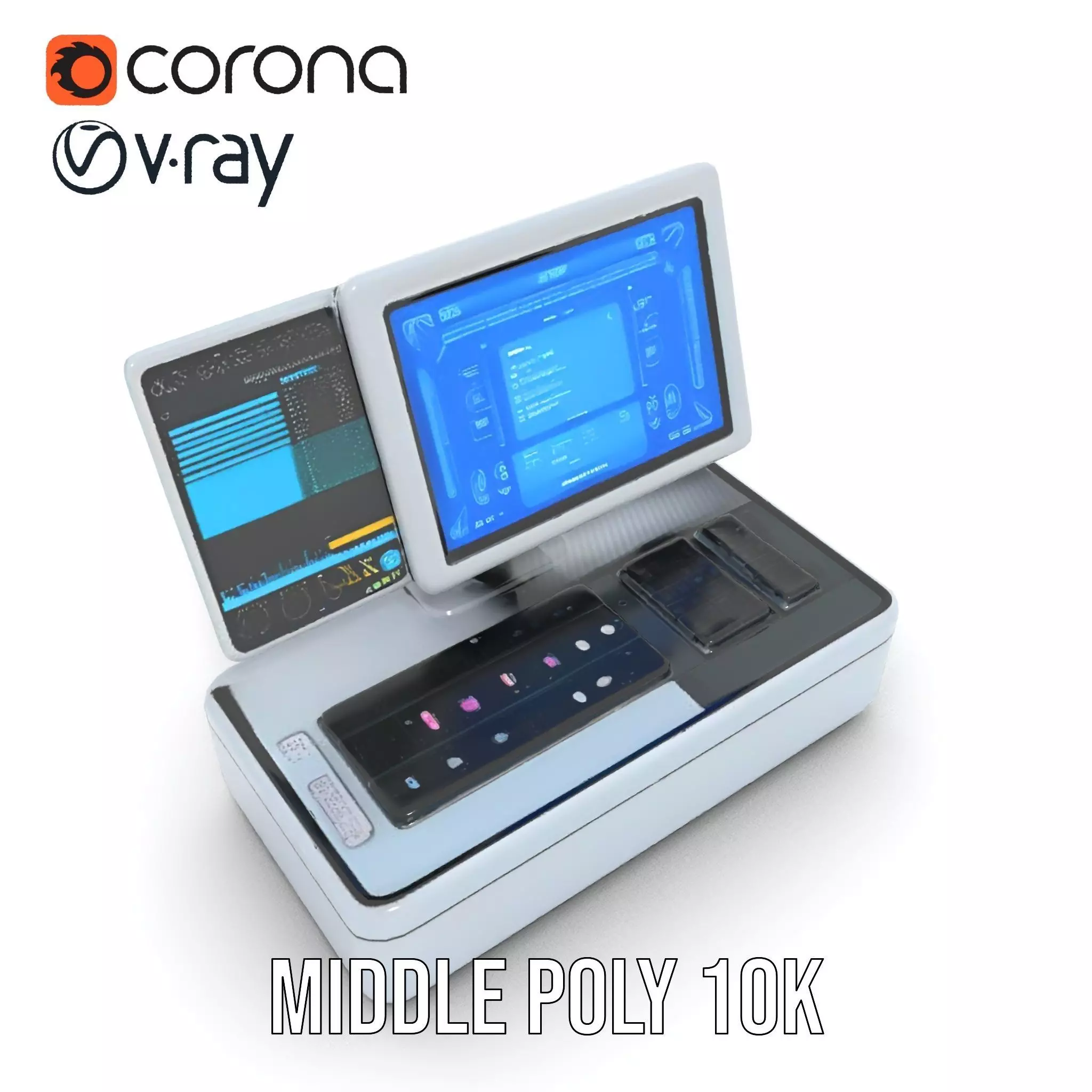 Futuristic DualScreen Computer Terminal Model Pack Low-poly 3D model_6