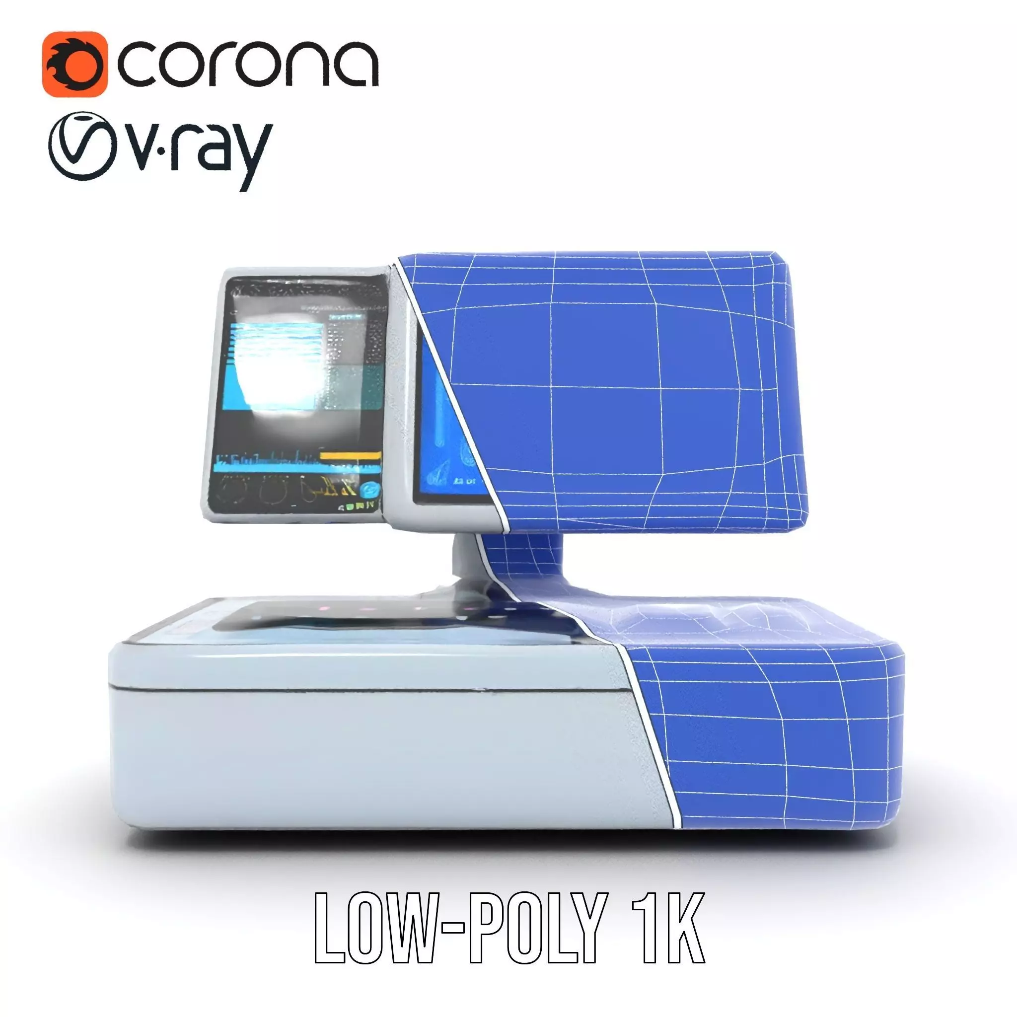 Futuristic DualScreen Computer Terminal Model Pack Low-poly 3D model_22