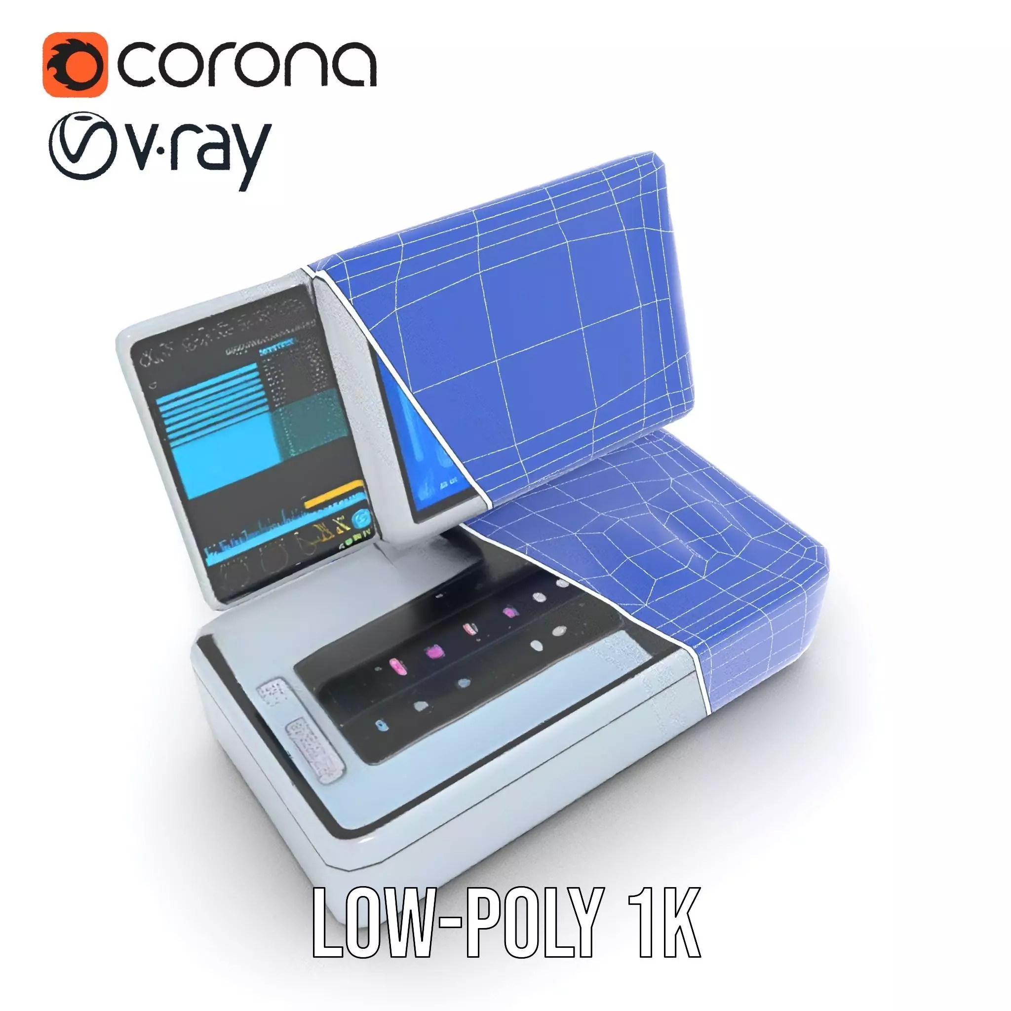 Futuristic DualScreen Computer Terminal Model Pack Low-poly 3D model_28